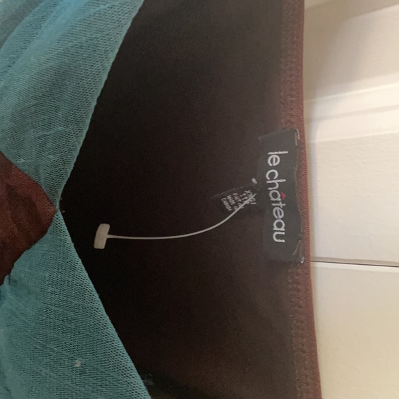 Floral turquoise & brown spaghetti strap tank top - Picture 3 of 4